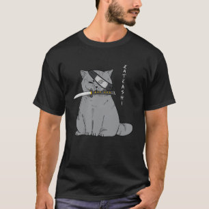 T-shirt Chat Ninja avec épée Samurai dans la bouche