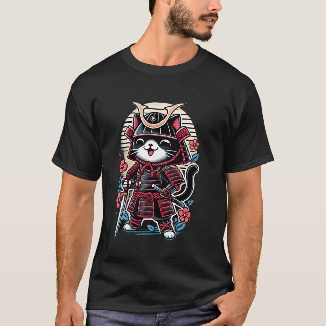 T-shirt Chat Ninja de Samouraï Japonais (Devant)