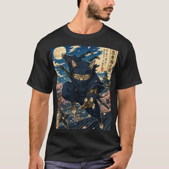 T-Shirt Chat Ninja Japonais  (Devant)