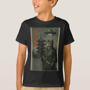 T-shirt Chat Ninja Japonais Ufo Temple Art Ukiyo-e Hommes 