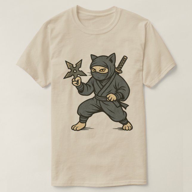 T-shirt Chat Ninja Katana et Shuriken (Design devant)