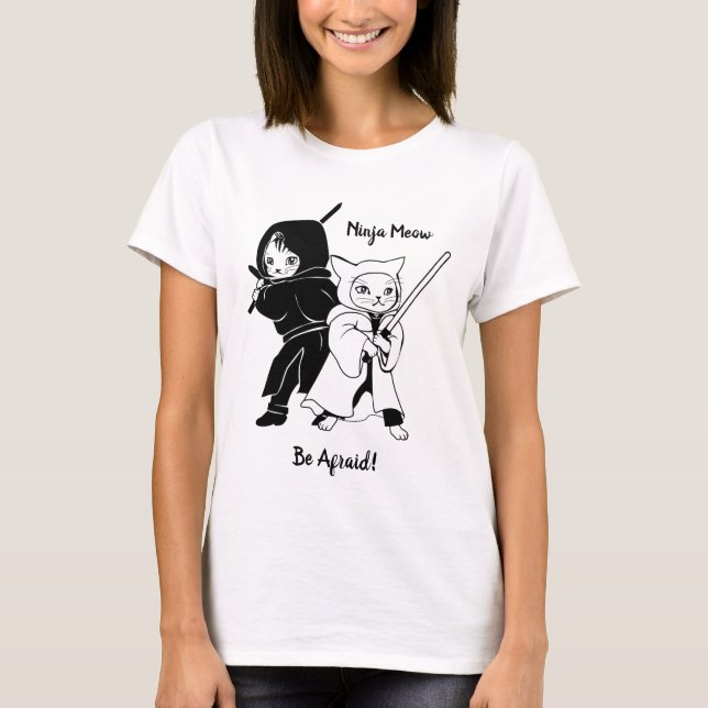 T-Shirt Chat Ninja Noir Et Blanc (Devant)