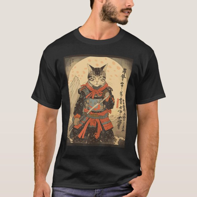 T-shirt Chat Ninja Samouraï Épée Guerrier Miaou (Devant)