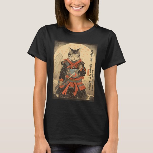 T-shirt Chat Ninja Samouraï Épée Guerrier Miaou (Devant)