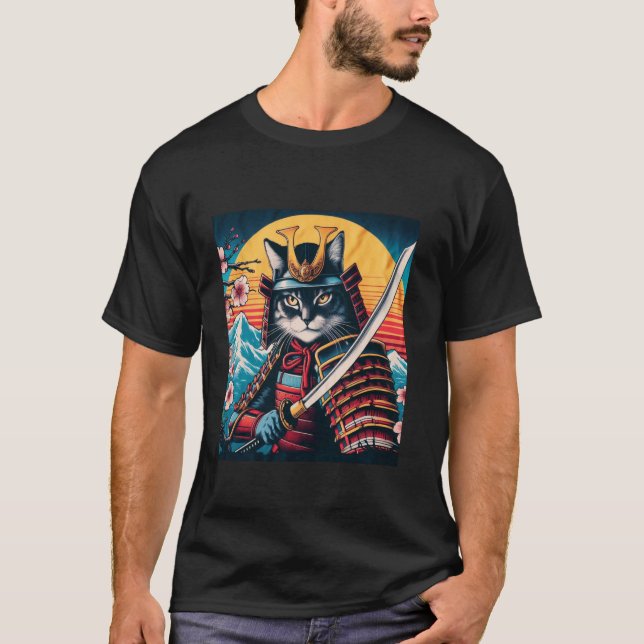T-shirt Chat Ninja Samouraï Japonais Chat  1 (Devant)