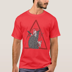 T-shirt Chat ninja samurai guerrier guerrier lune rouge am