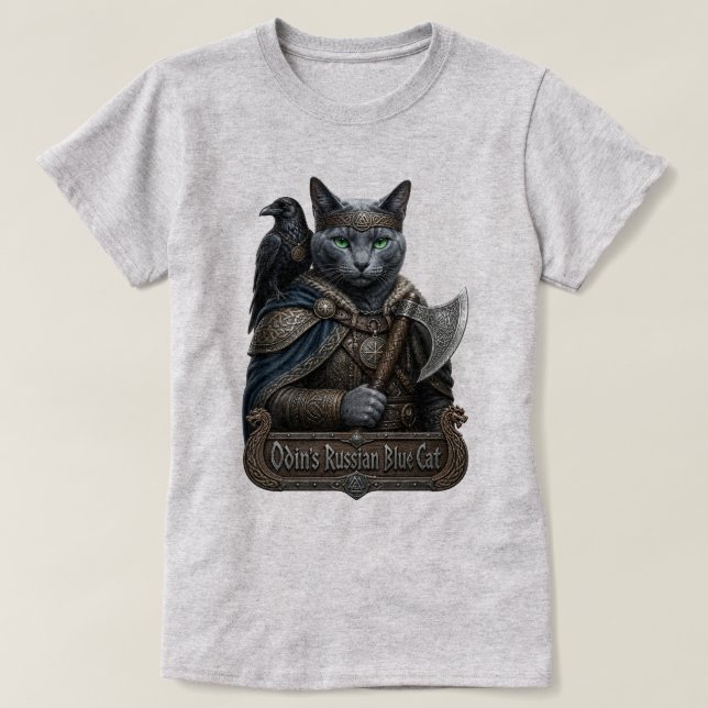 T-shirt Chat Noble Odin Bleu Russe (Design devant)