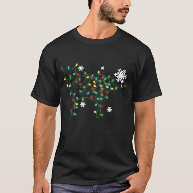 T-shirt Chat Noël Arbre clair Chat Xmas Adulte neige  (Devant)