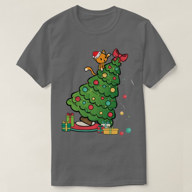 T-shirt Chat Noël Arbre Noël Chaton (Design devant)