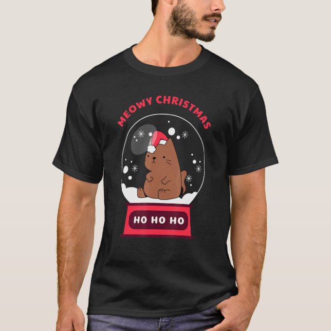 T-shirt Chat Noël Bauble Verre moche de Noël (Devant)