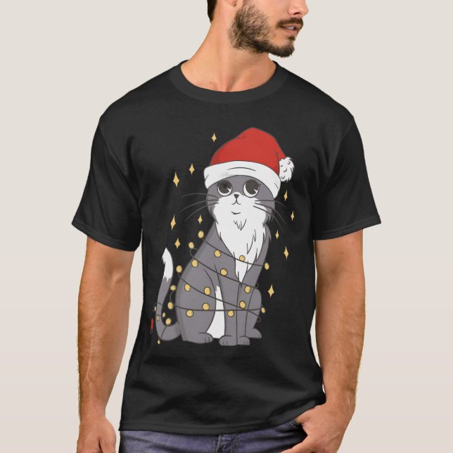 T-shirt Chat Noël Casquette lumières Noël Chat Noël v (Devant)