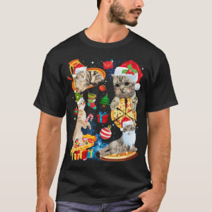 T-shirt Chat Noël équitation Pizza Funny Chats Santa Hat X