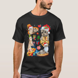 T-shirt Chat Noël équitation Pizza Funny Chats Santa Hat X