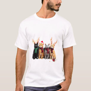 T-shirt Chat Noël Lumière Renne Père Noël Chat Noël L