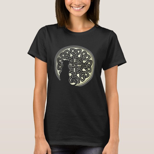 T-shirt Chat Nœud Celtique et la Lune (Devant)