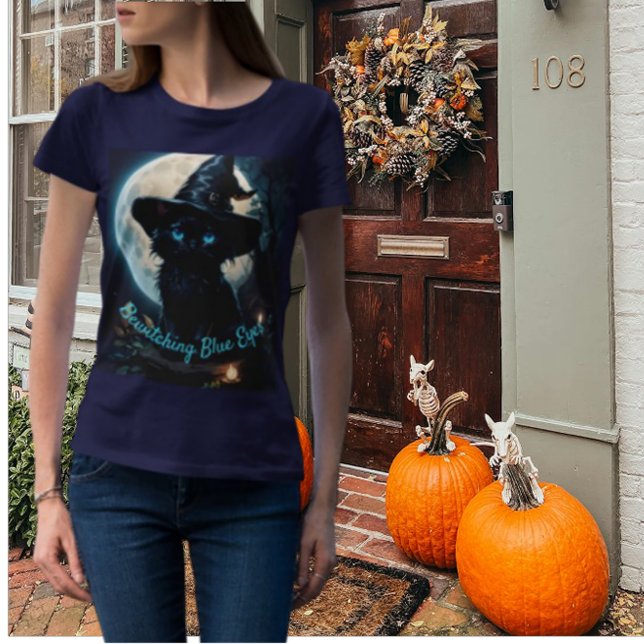T-shirt Chat noir à l'oeil bleu (Créateur téléchargé)
