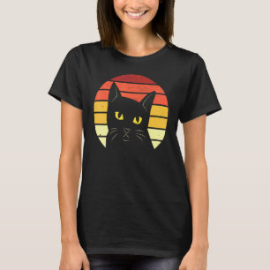 T-shirt Chat Noir À Retro Sunset Femmes Hommes Enfants