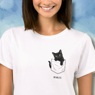 T-shirt Chat Noir Adorable dans une Pochette avec Nom Pers