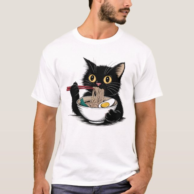 T-shirt Chat noir amateur de ramen (Devant)