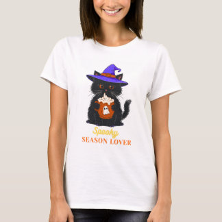 T-shirt chat noir amateur de saison effrayante | J