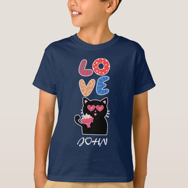T-shirt Chat noir, Amour, Saint-Valentin (Devant)