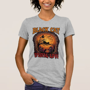 T-shirt Chat Noir Amour Spécial Halloween Lune Sorcière Ci