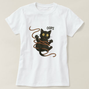 T-shirt Chat noir amusant serré dans une corde - Cartoon m