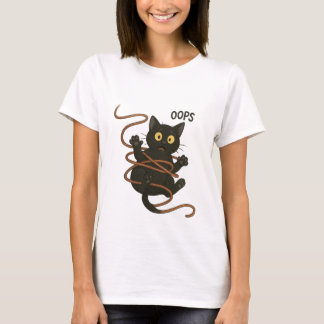 T-shirt Chat noir amusant serré dans une corde - Cartoon m