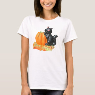 T-shirt Chat noir appuyé sur un Citrouille