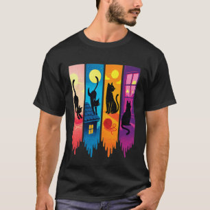 T-shirt Chat noir artistique de style rétro coloré au couc