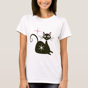 T-shirt Chat noir atomique de milieu de siècle avec des ex