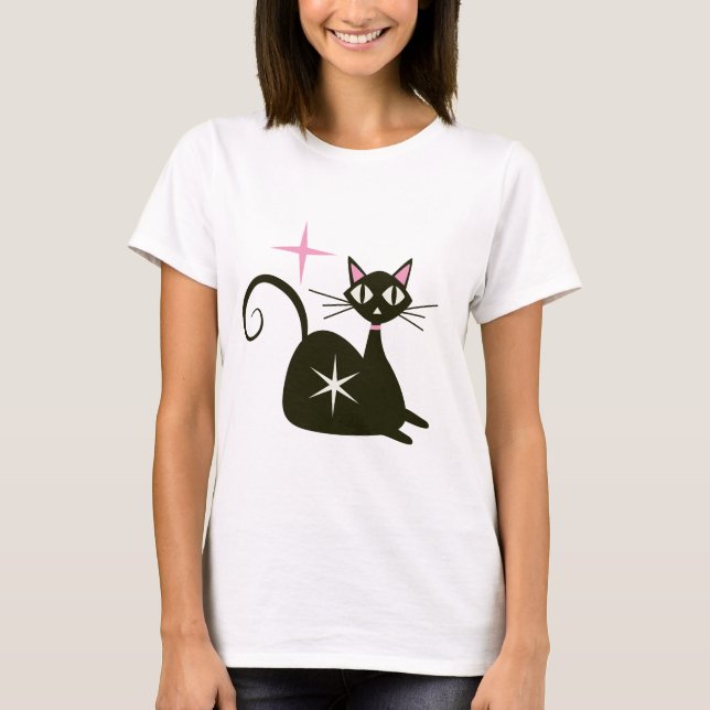 T-shirt Chat noir atomique de milieu de siècle avec des ex (Devant)