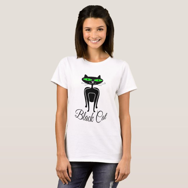 T-shirt Chat noir aux yeux verts (Devant entier)