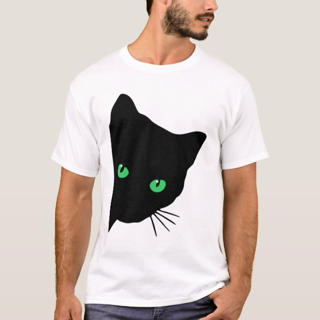 T-shirt chat noir aux yeux verts (Devant)