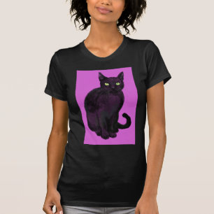 T-shirt Chat noir avec arrière - plan fuchsia