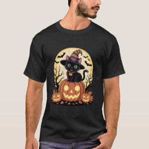 T-shirt Chat noir avec chapeau de sorcière assis sur des c