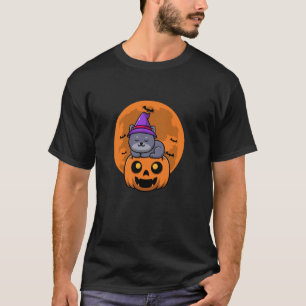T-shirt Chat noir avec chapeau de sorcière Bougie et citro