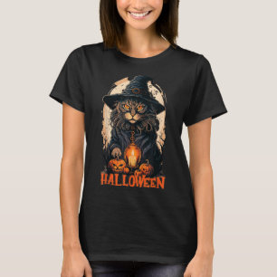 T-shirt Chat Noir Avec Chapeau De Sorcière Bougie Et Citro