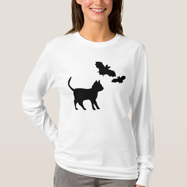 T-shirt Chat noir avec chauve-souris (Devant)