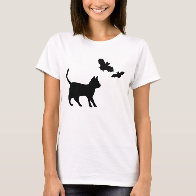 T-shirt Chat noir avec chauve-souris (Devant)