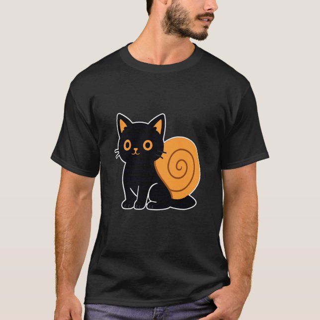 T-shirt Chat noir avec coquille d'escargot (Devant)