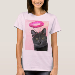 T-shirt Chat Noir Avec Halo Angel Rose