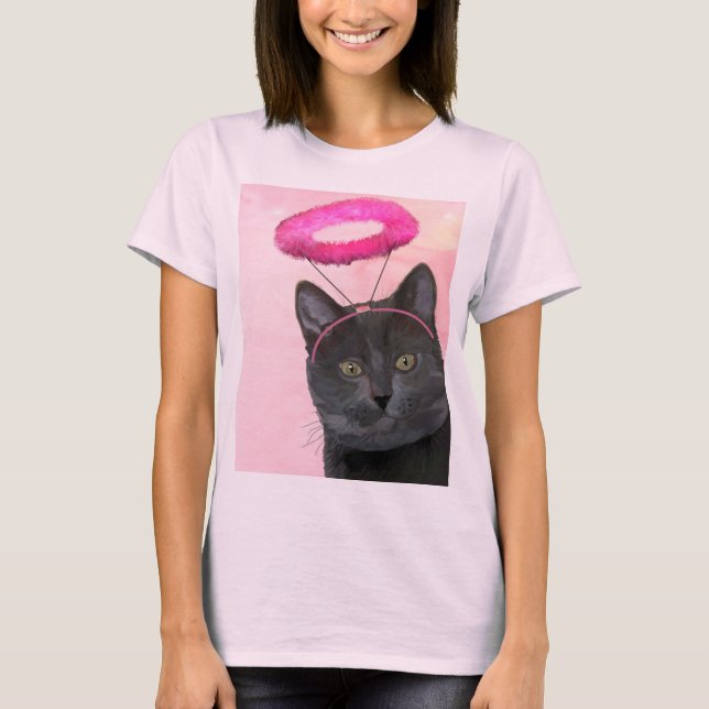 T-shirt Chat Noir Avec Halo Angel Rose (Devant)