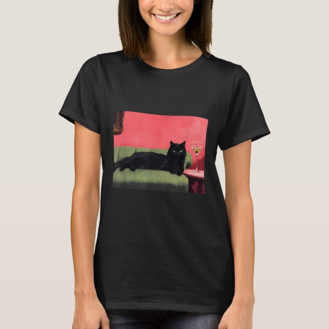 T-shirt Chat Noir Avec Impression D'art De Martini  (Devant)