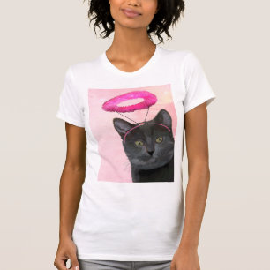 T-shirt Chat noir avec le halo rose d'ange