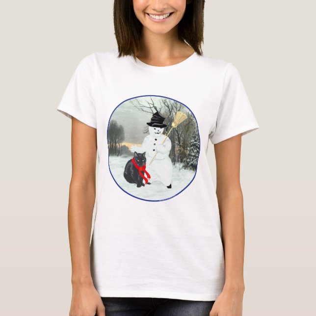 T-shirt Chat noir avec neige (Devant)