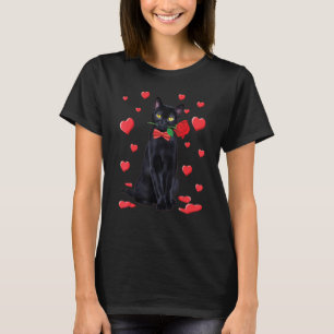 T-shirt Chat Noir Avec Rose Saint-Valentin Chemise Saint-V