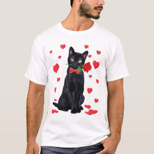 T-shirt Chat noir avec Rose Valentines Valentine Chat amou