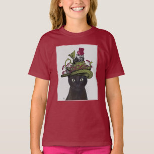 T-shirt Chat noir avec théière et hibou