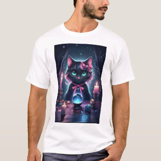 T-shirt Chat Noir Avec Voyageur De Ruban Rose Fortune
